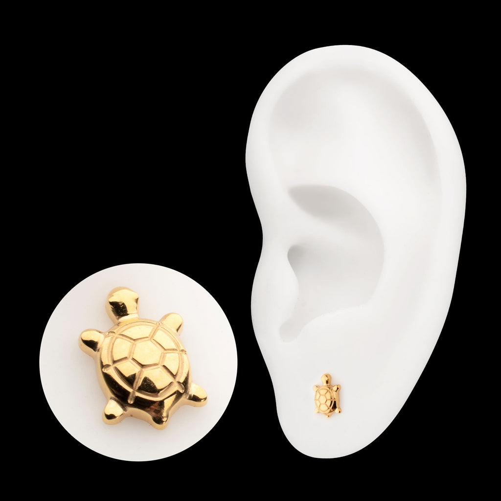 Low-Profile 3D Corrugated Land Turtle Threadless Earring / Nosering – 24Kt Gold PVD Titanium
