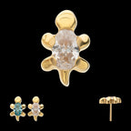 3D Sea Turtle Prong-Set Oval Gem Low-Profile Threadless Earring / Nosering – 24Kt Gold PVD Titanium