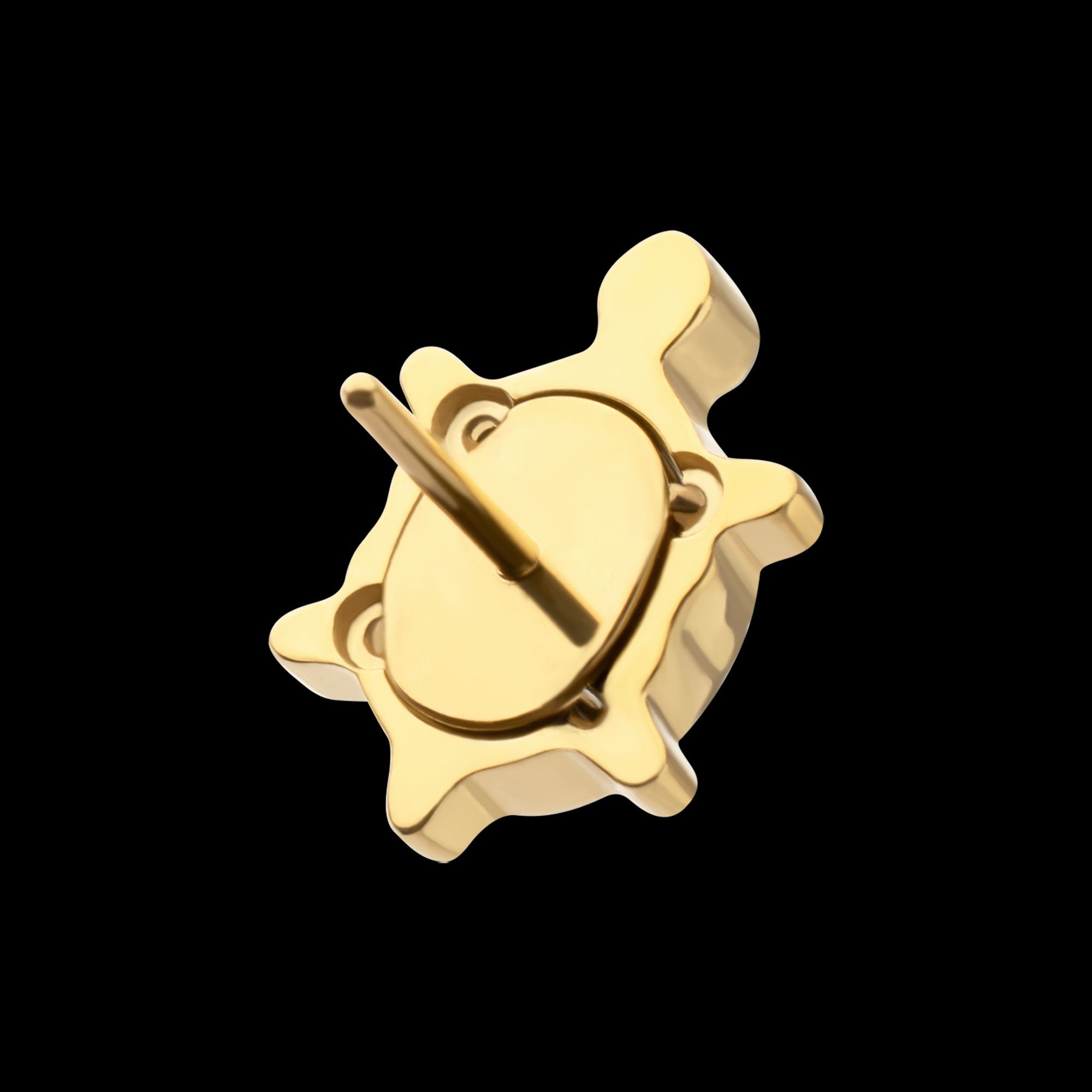 Low-Profile Cut-Out Back Land Turtle with Emerald CZ Gem Threadless Earring / Nosering – 24Kt Gold PVD Titanium