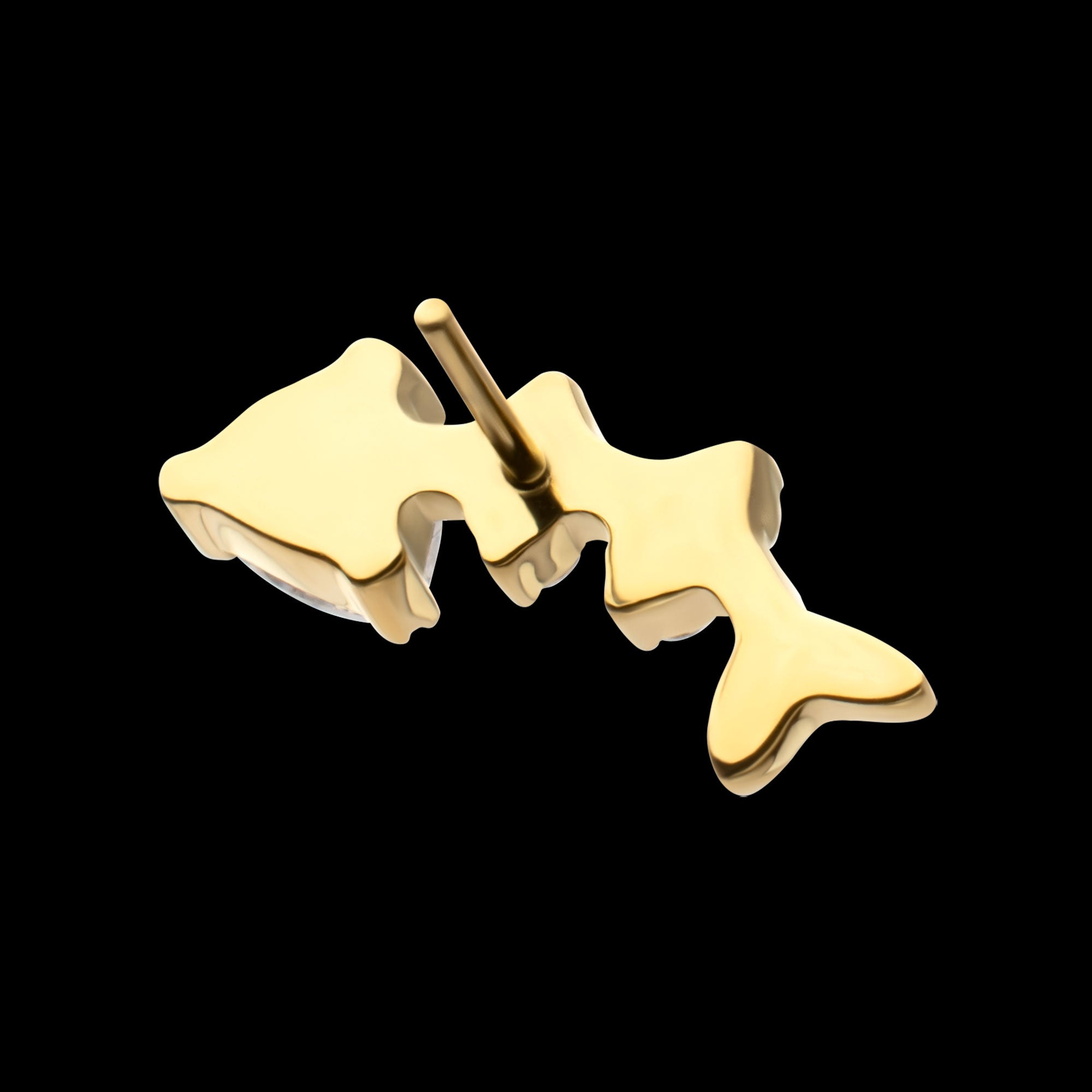 Low-Profile Fishbone with Prong-Set Gem Threadless Earring / Nosering – 24Kt Gold PVD Titanium