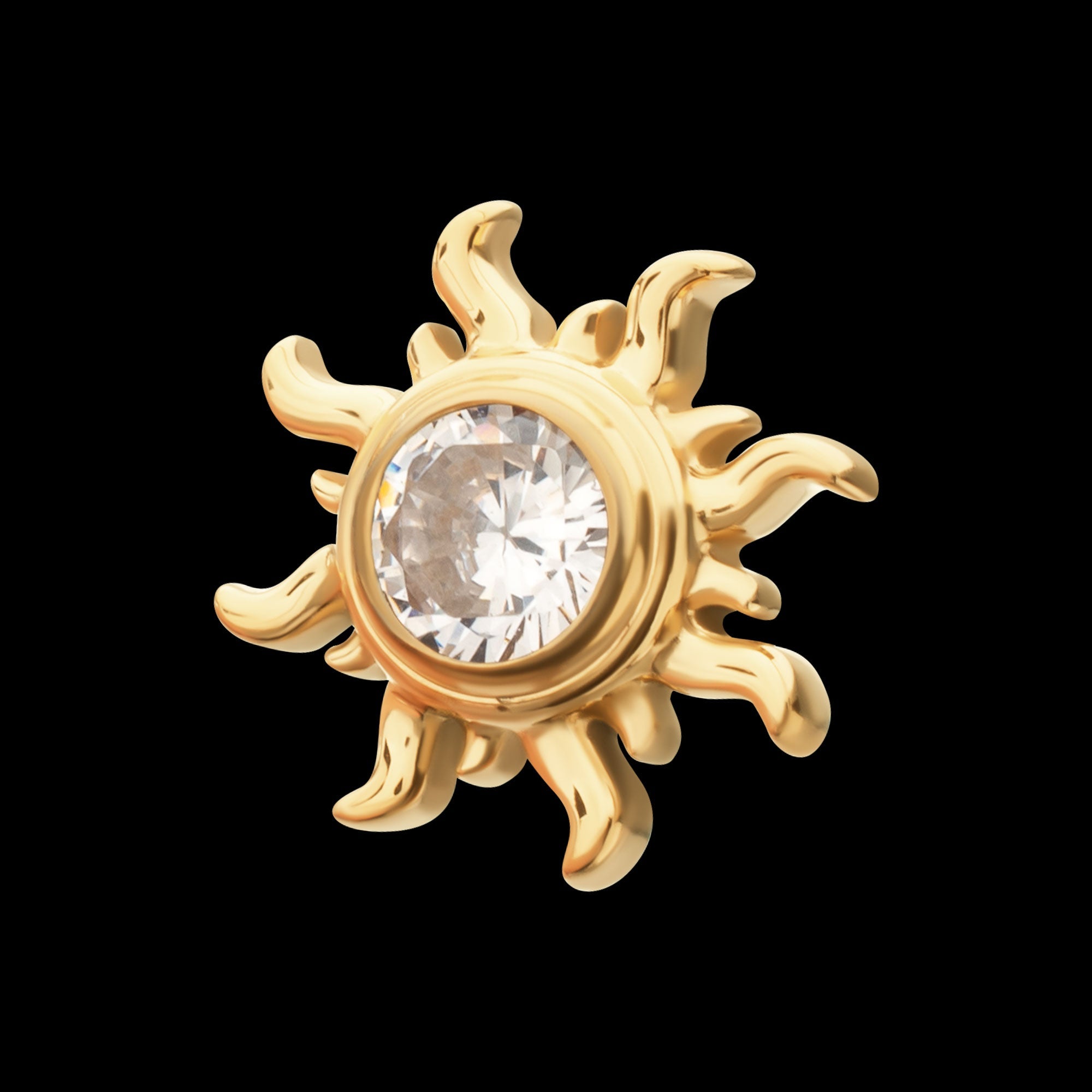 Sunburst Bezel Gem Threadless Earring / Nosering – 24Kt Gold PVD Titanium