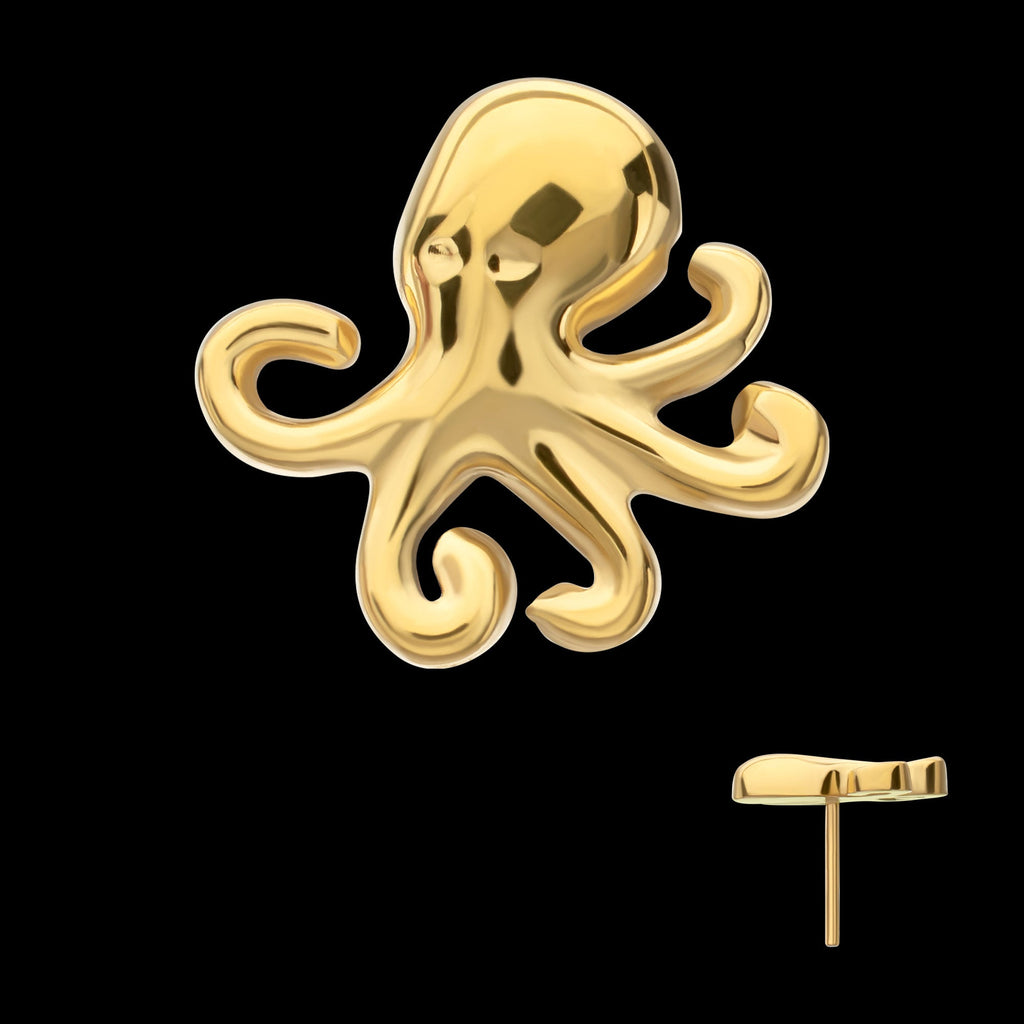 Low-Profile 3D Octopus Threadless Earring / Nosering – 24Kt Gold PVD Titanium