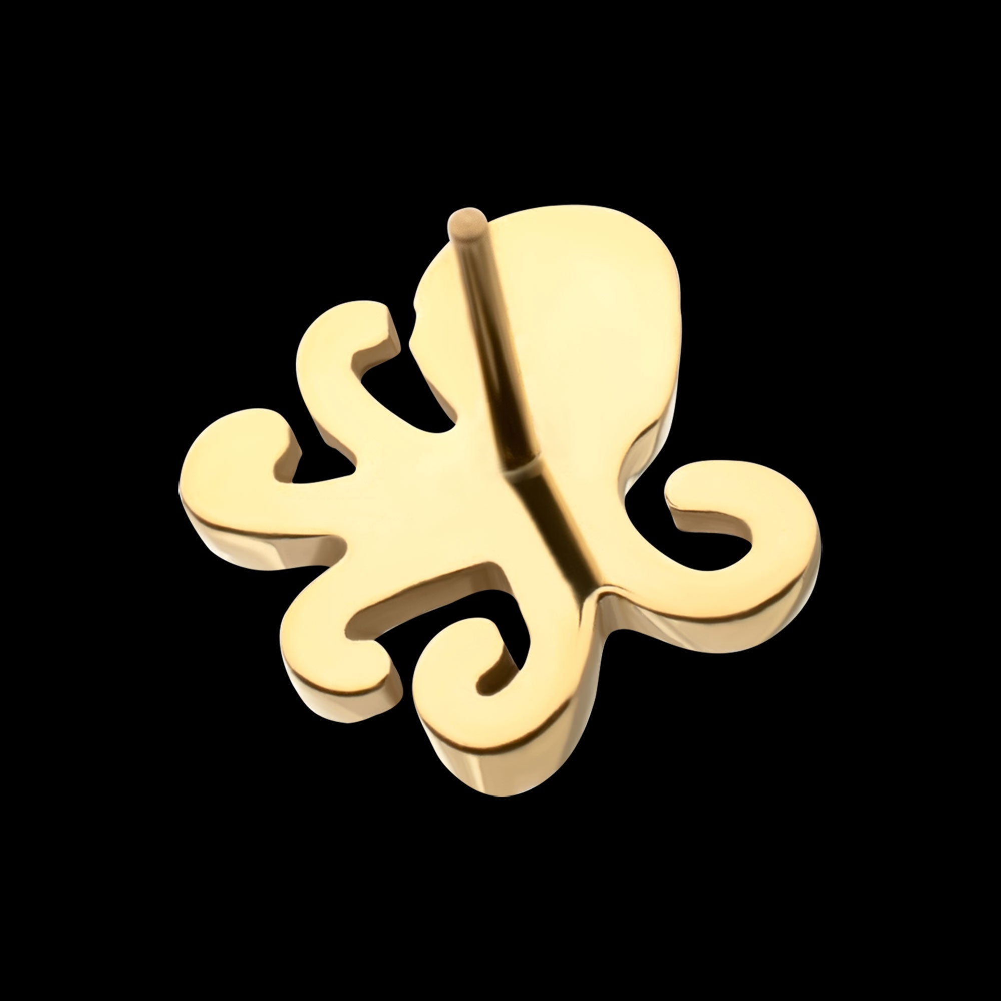 Low-Profile 3D Octopus Threadless Earring / Nosering – 24Kt Gold PVD Titanium