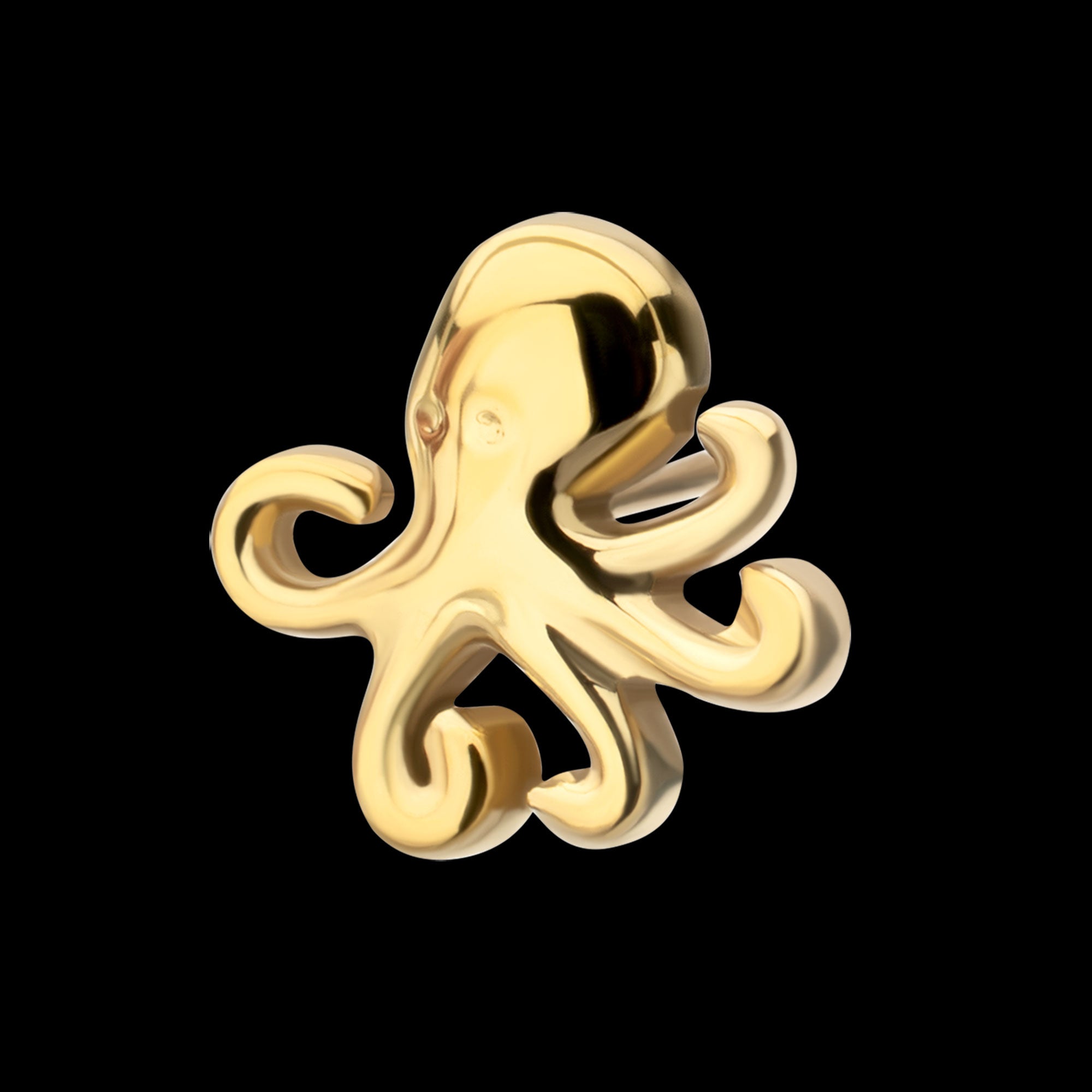 Low-Profile 3D Octopus Threadless Earring / Nosering – 24Kt Gold PVD Titanium
