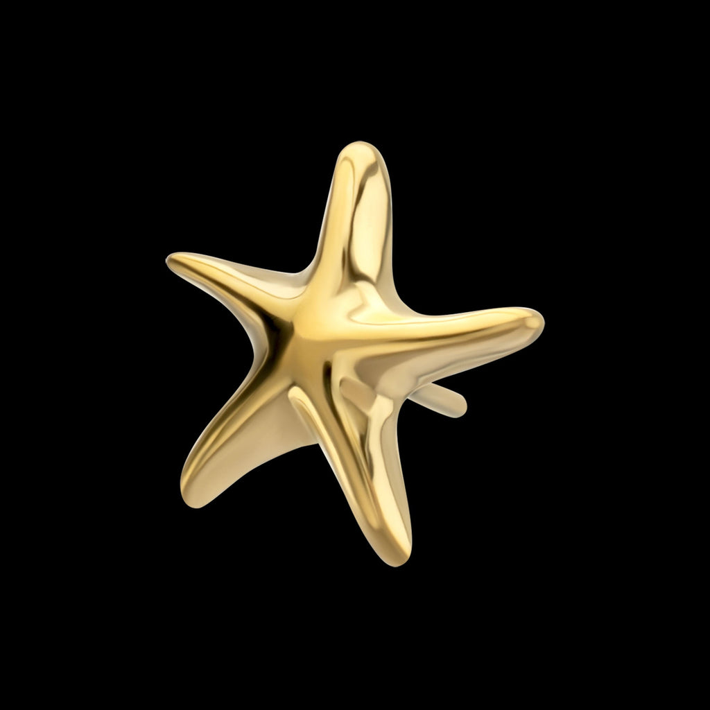 Low-Profile 3D Starfish Threadless Earring / Nosering – 24Kt Gold PVD Titanium