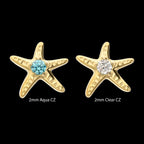 3D Starfish Prong-Set Gem Low-Profile Threadless Earring / Nosering – 24Kt Gold PVD Titanium