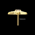 3D Starfish Prong-Set Gem Low-Profile Threadless Earring / Nosering – 24Kt Gold PVD Titanium