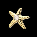 3D Starfish Prong-Set Gem Low-Profile Threadless Earring / Nosering – 24Kt Gold PVD Titanium