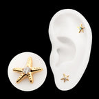 3D Starfish Prong-Set Gem Low-Profile Threadless Earring / Nosering – 24Kt Gold PVD Titanium
