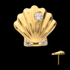 Low-Profile 3D Shell with Prong-Set Gem Threadless Earring / Nosering – 24Kt Gold PVD Titanium