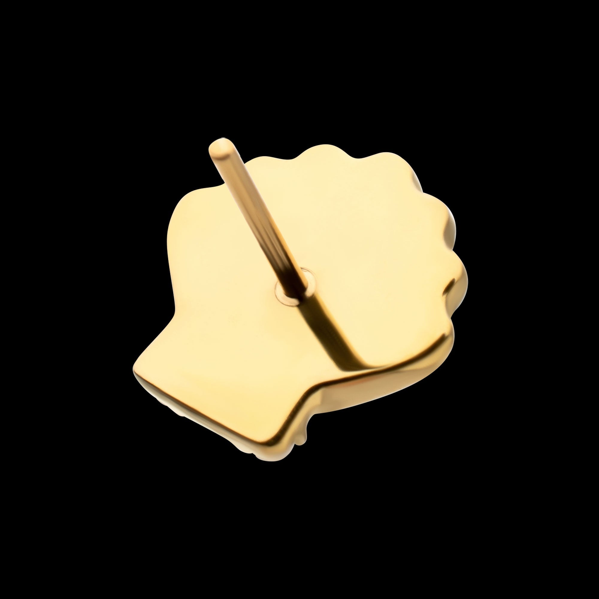 Low-Profile 3D Shell with Prong-Set Gem Threadless Earring / Nosering – 24Kt Gold PVD Titanium