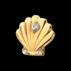 Low-Profile 3D Shell with Prong-Set Gem Threadless Earring / Nosering – 24Kt Gold PVD Titanium
