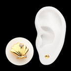 Low-Profile 3D Shell with Prong-Set Gem Threadless Earring / Nosering – 24Kt Gold PVD Titanium
