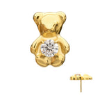 Prong-Set Gem Teddy Bear Threadless Earring / Nosering – 24Kt Gold PVD Titanium