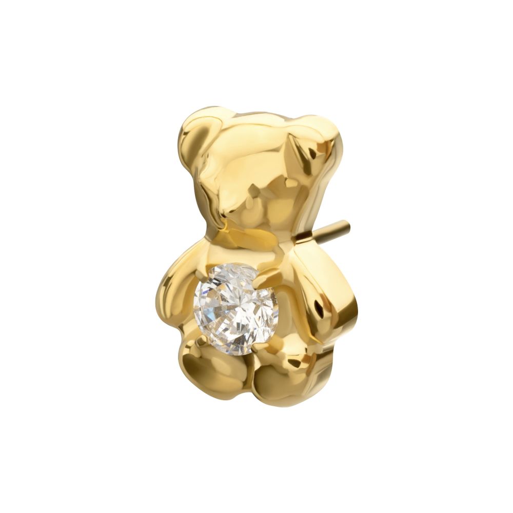 Prong-Set Gem Teddy Bear Threadless Earring / Nosering – 24Kt Gold PVD Titanium