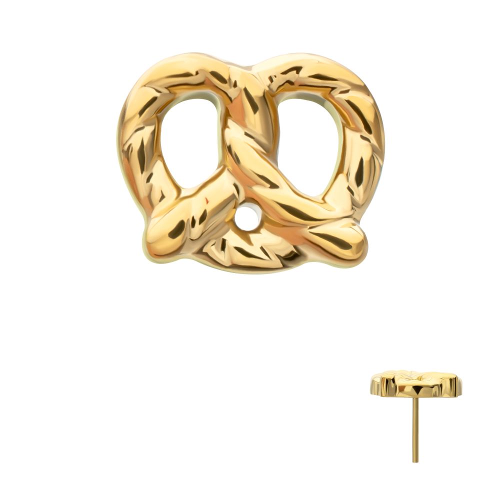 Twisted Pretzel Threadless Earring / Nosering Top – 24Kt Gold PVD Titanium
