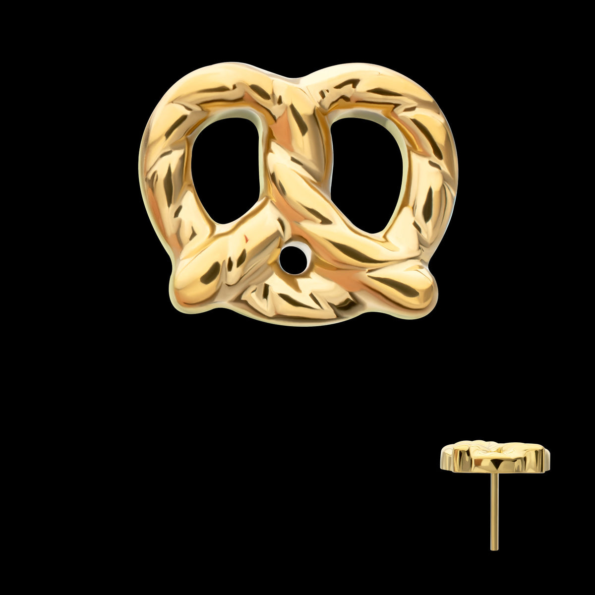 Twisted Pretzel Threadless Earring / Nosering Top – 24Kt Gold PVD Titanium
