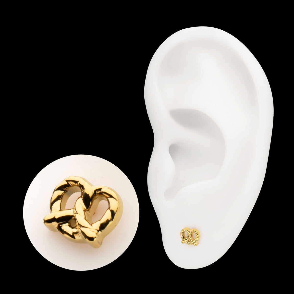 Twisted Pretzel Threadless Earring / Nosering Top – 24Kt Gold PVD Titanium