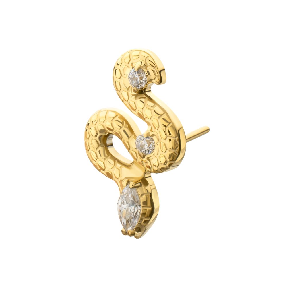 Textured Snake Gem Threadless Earring / Nosering – 24Kt Gold PVD Titanium