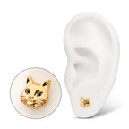 Midnight Cat with Black Gem Eyes Threadless Earring / Nosering Top – Black Gem & 24Kt Gold PVD Titanium