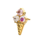 Prong-Set Multi-Gem Ice Cream with Cone Threadless Earring / Nosering – 24Kt Gold PVD Titanium