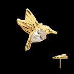 Prong-Set Teardrop Gem Hummingbird Threadless Earring / Nosering – 24Kt Gold PVD Titanium