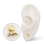 Prong-Set Teardrop Gem Hummingbird Threadless Earring / Nosering – 24Kt Gold PVD Titanium