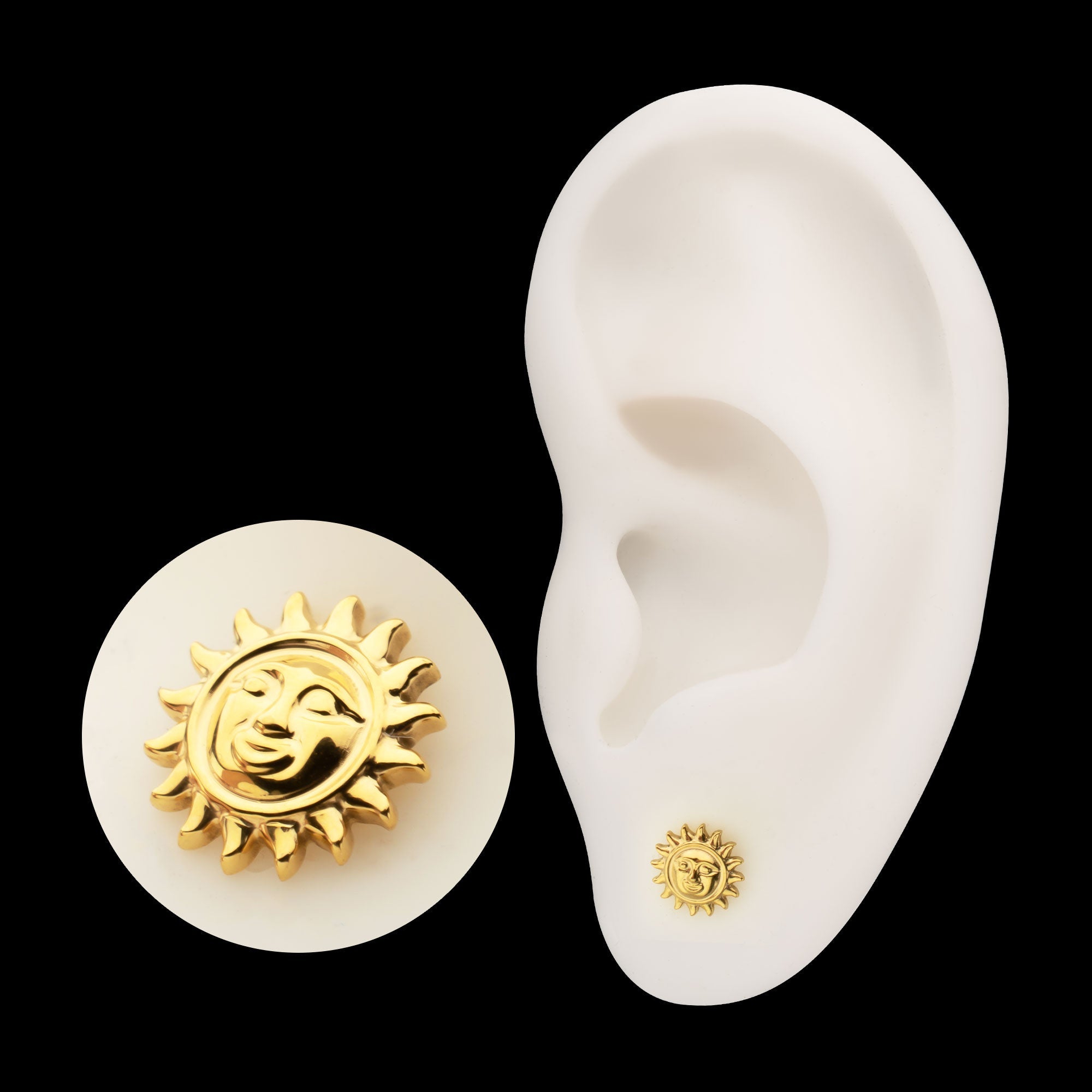 Sun Face Threadless Earring / Nosering – 24Kt Gold PVD Titanium