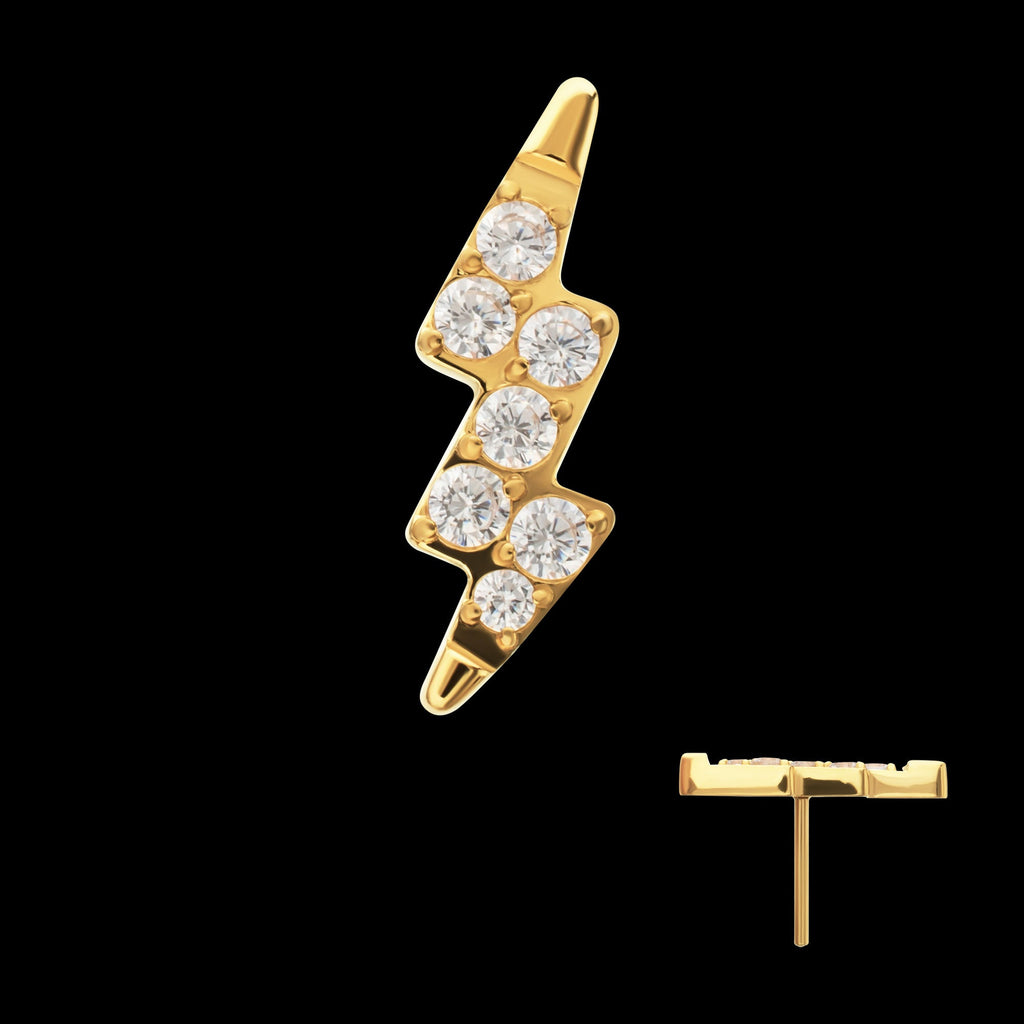 Lightning Bolt Prong-Set Gem Threadless Earring / Nosering – 24Kt Gold PVD Titanium
