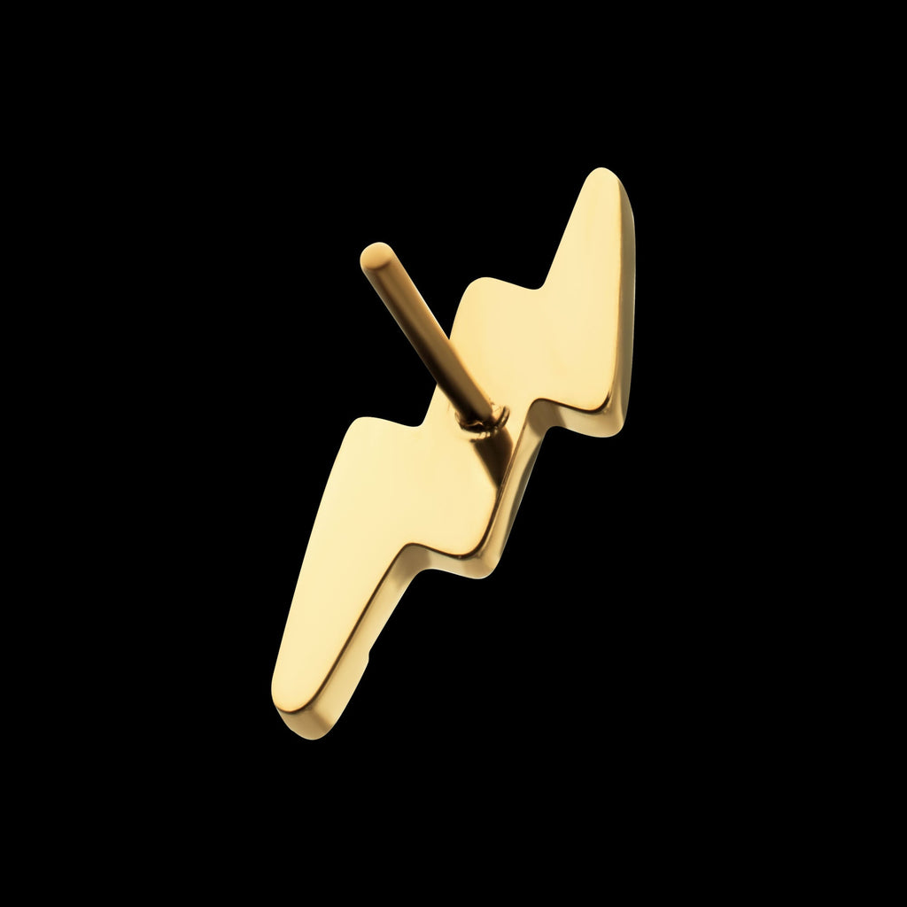 Lightning Bolt Prong-Set Gem Threadless Earring / Nosering – 24Kt Gold PVD Titanium