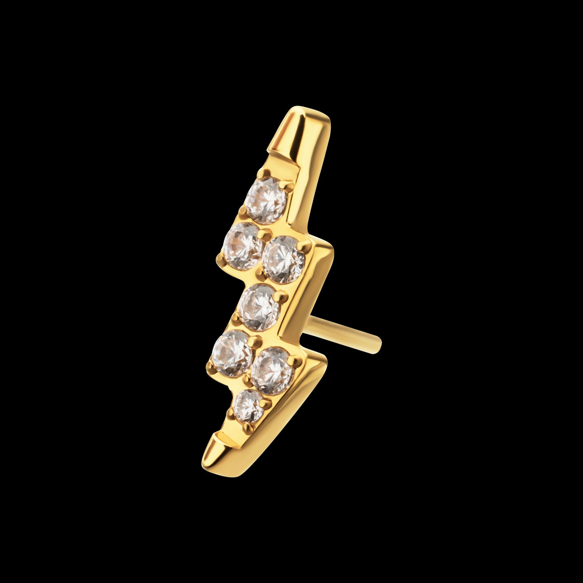 Lightning Bolt Prong-Set Gem Threadless Earring / Nosering – 24Kt Gold PVD Titanium