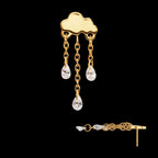 Cloud Triple Floating CZ Dangle Threadless Earring / Nosering – 24Kt Gold PVD Titanium