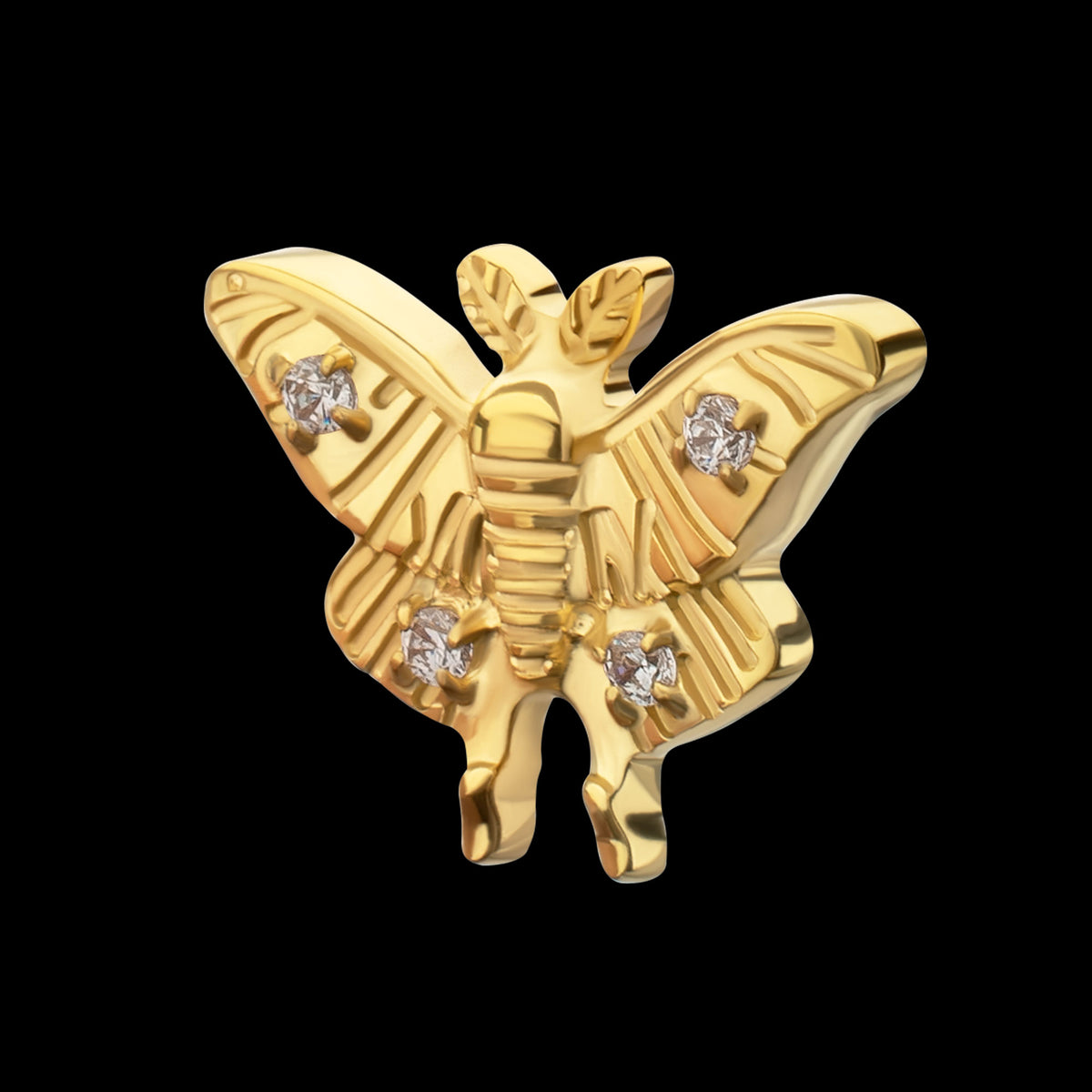 Luna Moth Threadless Earring / Nosering Top – Gem & 24Kt Gold PVD Titanium
