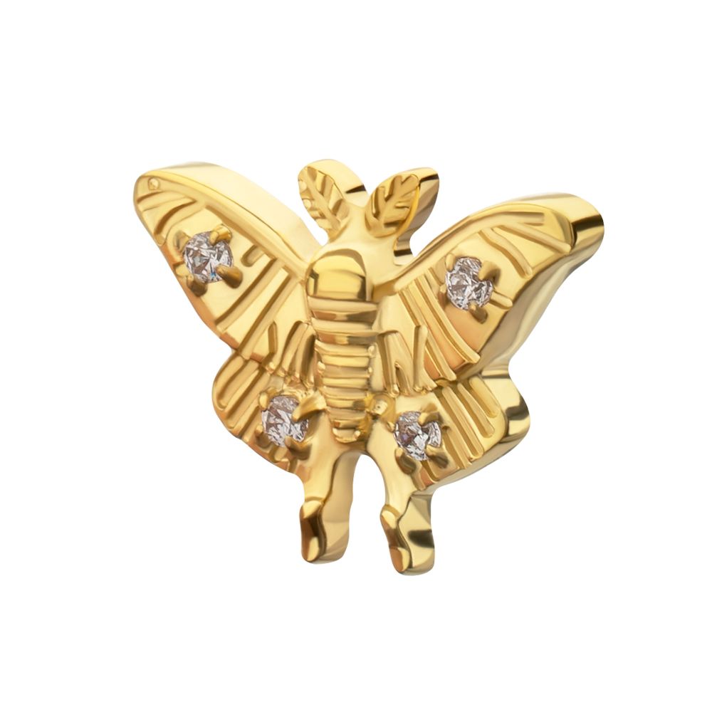 Luna Moth Threadless Earring / Nosering Top – Gem & 24Kt Gold PVD Titanium