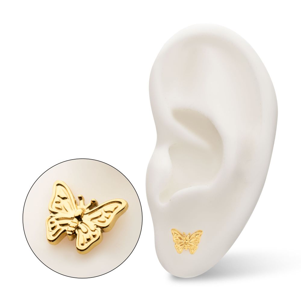 Butterfly Threadless Earring / Nosering – 24Kt Gold PVD Titanium