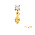 4-Prong-Set Gem with Leaf Dangle Threadless Earring / Nosering – 24Kt Gold PVD Titanium