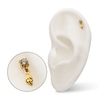 4-Prong-Set Gem with Leaf Dangle Threadless Earring / Nosering – 24Kt Gold PVD Titanium