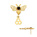 Prong-Set Black Gem Bee with Honeycomb Dangle Threadless Earring / Nosering – 24Kt Gold PVD Titanium