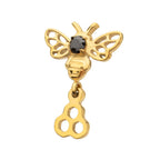 Prong-Set Black Gem Bee with Honeycomb Dangle Threadless Earring / Nosering – 24Kt Gold PVD Titanium