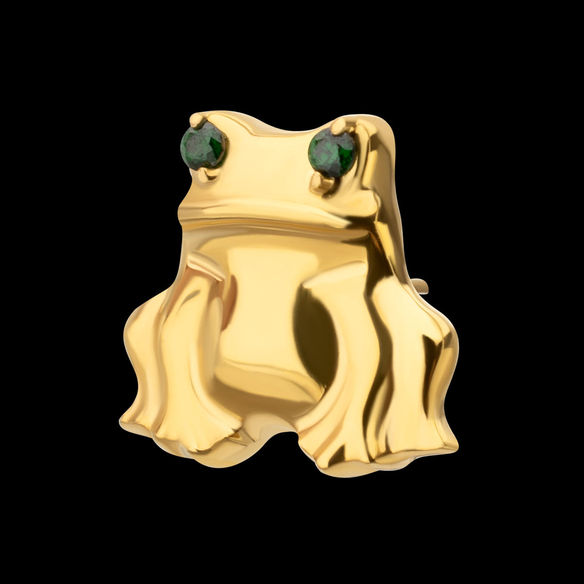 Prong-Set Emerald Green Gem Frog Threadless Earring / Nosering – 24Kt Gold PVD Titanium