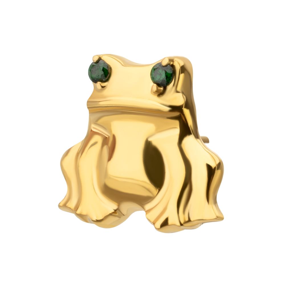 Prong-Set Emerald Green Gem Frog Threadless Earring / Nosering – 24Kt Gold PVD Titanium