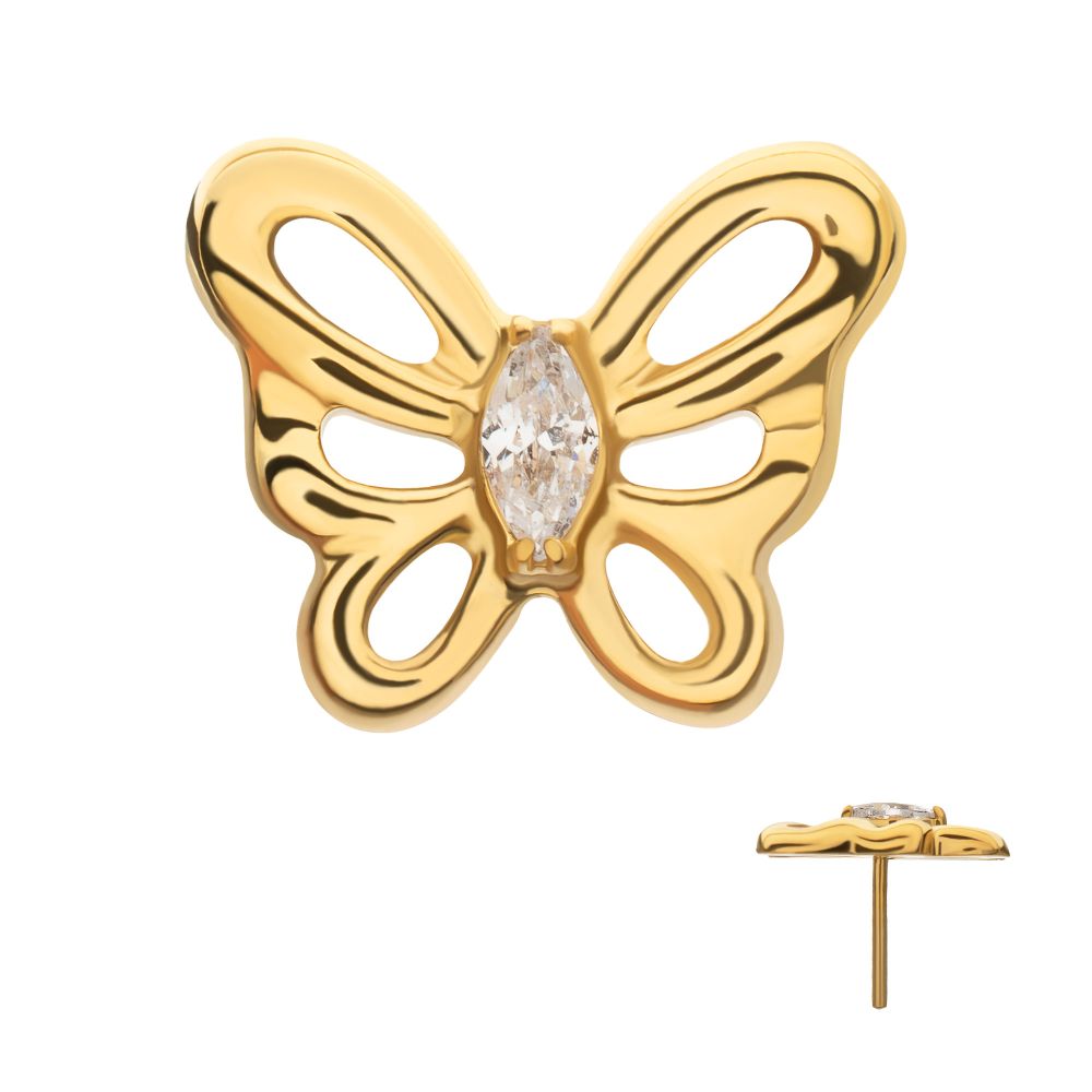 Marquise Gem Cut Out Flutter Butterfly Threadless Earring / Nosering Top – 24Kt Gold PVD Titanium