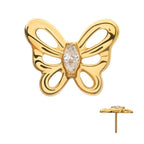Marquise Gem Cut Out Flutter Butterfly Threadless Earring / Nosering Top – 24Kt Gold PVD Titanium