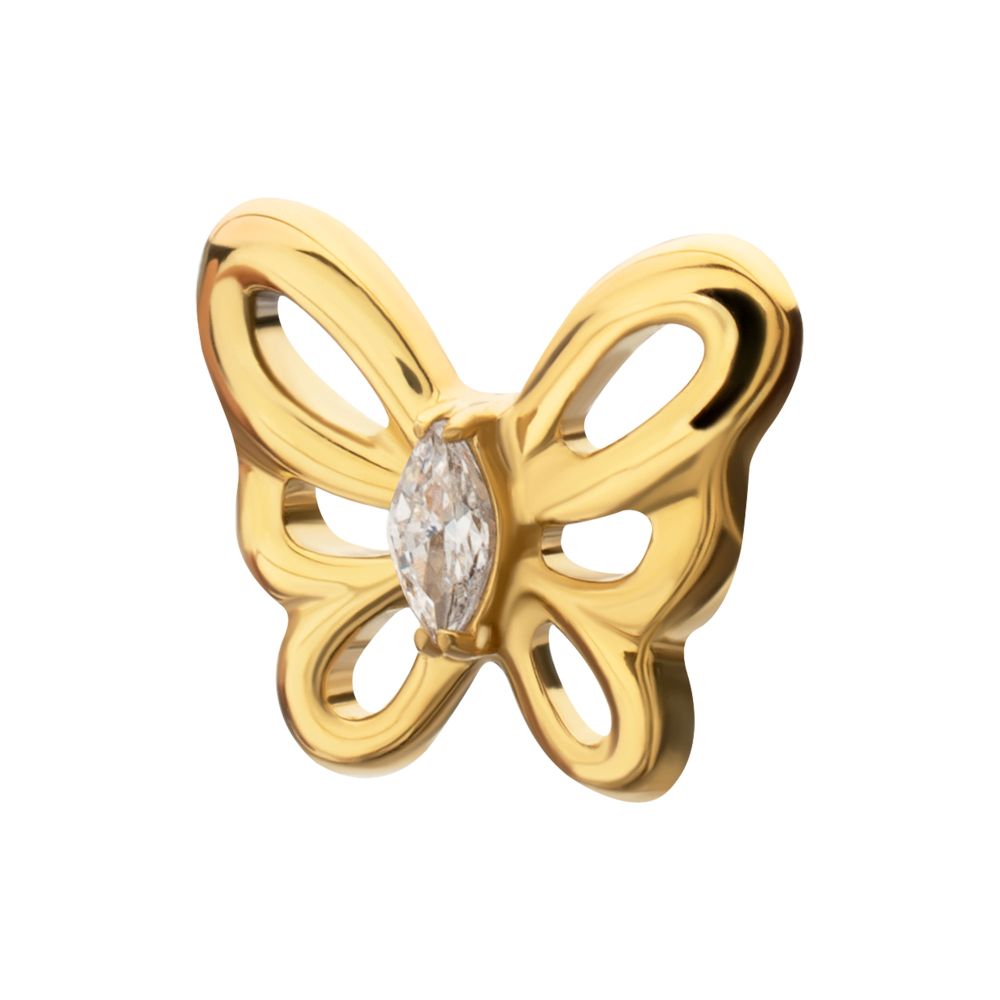 Marquise Gem Cut Out Flutter Butterfly Threadless Earring / Nosering Top – 24Kt Gold PVD Titanium
