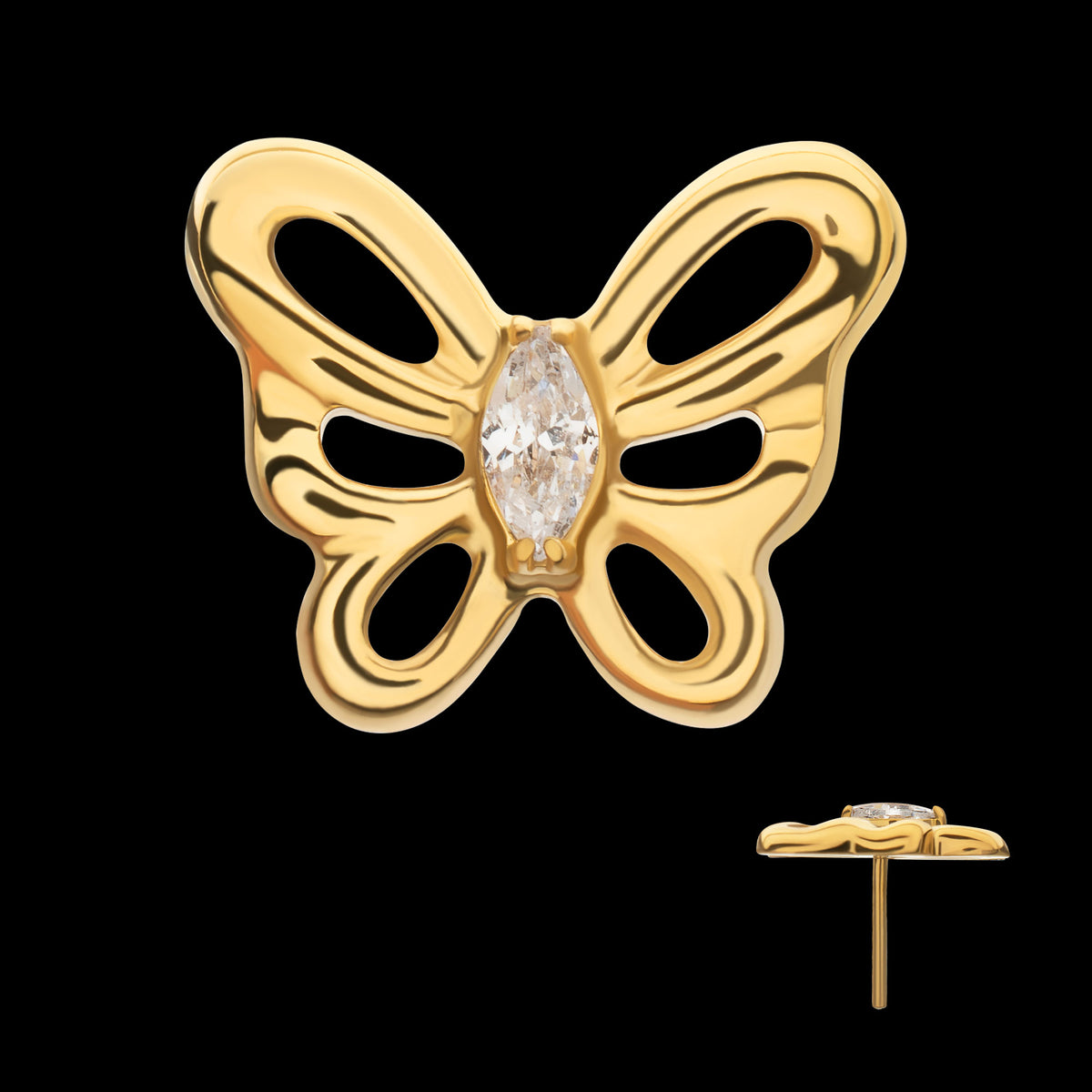 Marquise Gem Cut Out Flutter Butterfly Threadless Earring / Nosering Top – 24Kt Gold PVD Titanium