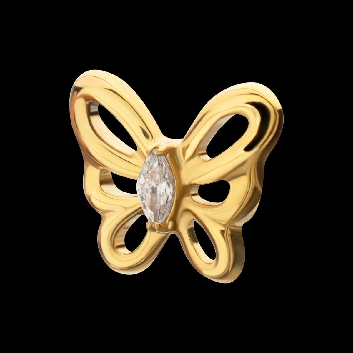 Marquise Gem Cut Out Flutter Butterfly Threadless Earring / Nosering Top – 24Kt Gold PVD Titanium