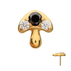 Prong-Set Triple Gem Mushroom Threadless Earring / Nosering – 24Kt Gold PVD Titanium