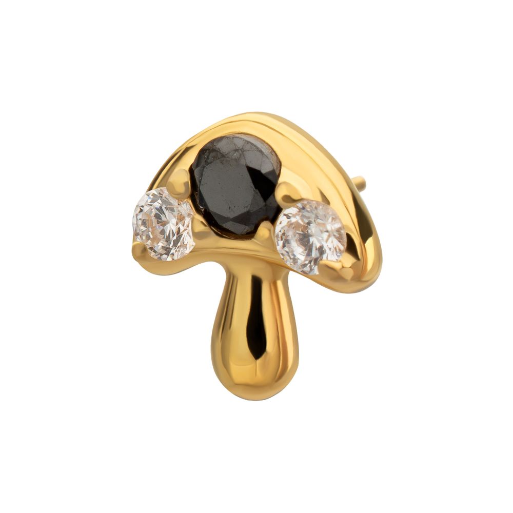 Prong-Set Triple Gem Mushroom Threadless Earring / Nosering – 24Kt Gold PVD Titanium
