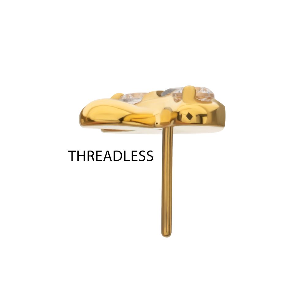 Prong-Set Triple Gem Mushroom Threadless Earring / Nosering – 24Kt Gold PVD Titanium