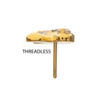 Prong-Set Triple Gem Mushroom Threadless Earring / Nosering – 24Kt Gold PVD Titanium